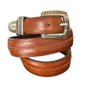 Onyx by Brighton Men's Leather Belt Centered Braided Detail British Tan Size 36